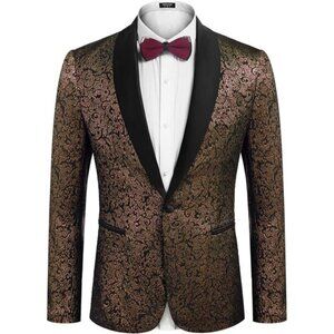 Men's Floral Tuxedo Jacket Jacquard Suit Jacket Slim Fit Blazer for Wedding